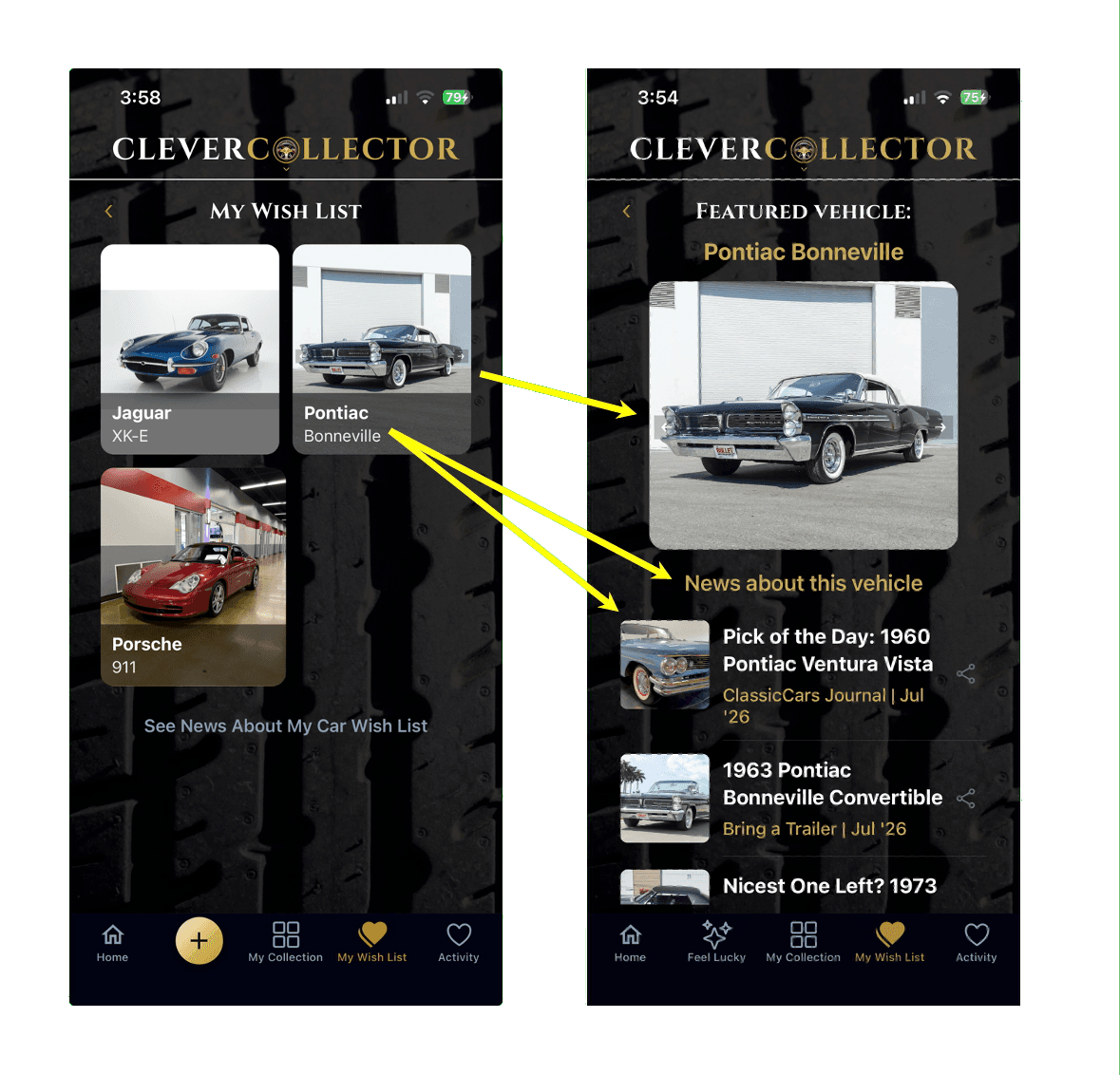 CleverCollector — My Wish List (Cars) to Featured Vehicle with news links