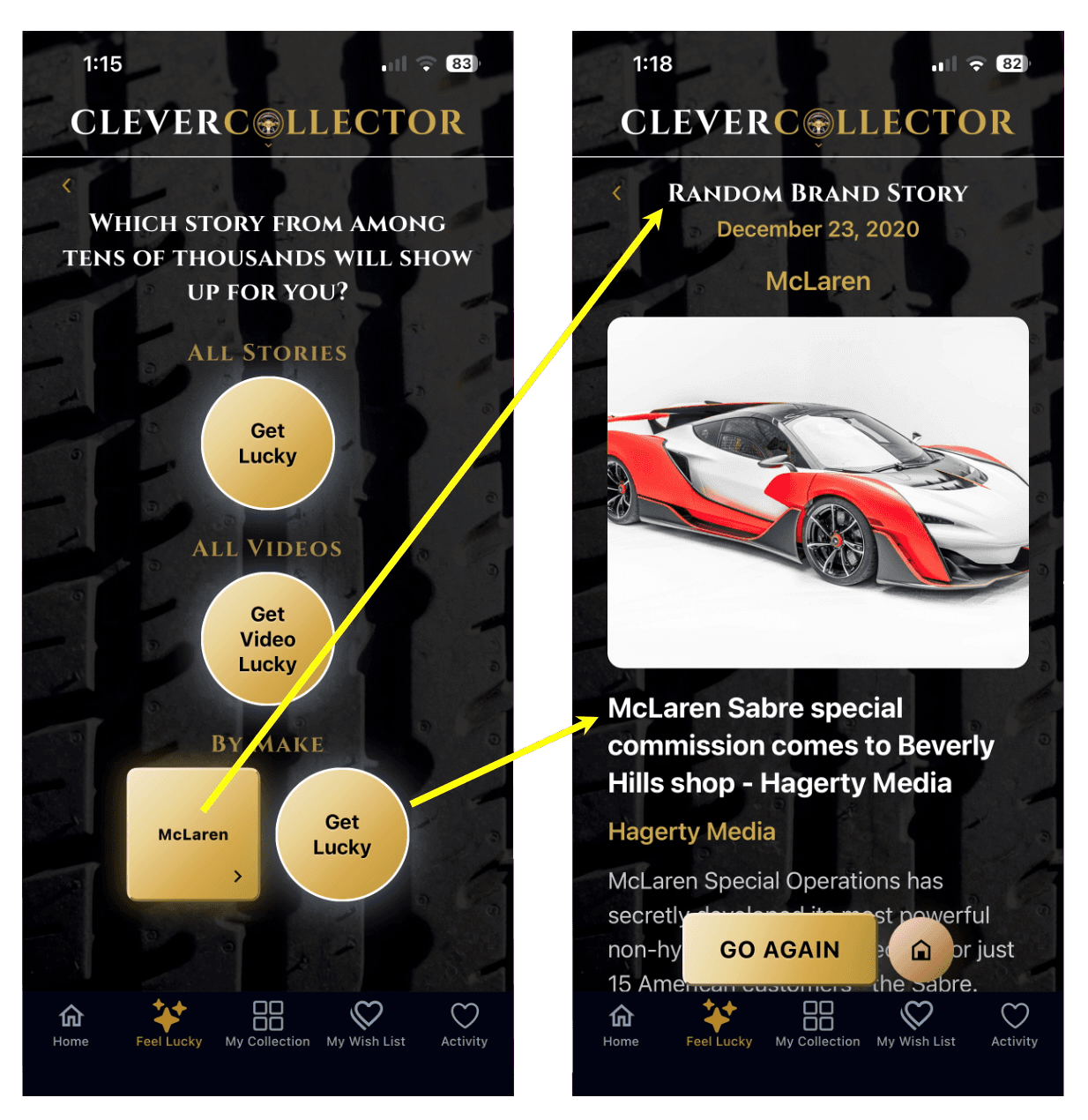 CleverCollector Get Lucky — random story and video links for Cars